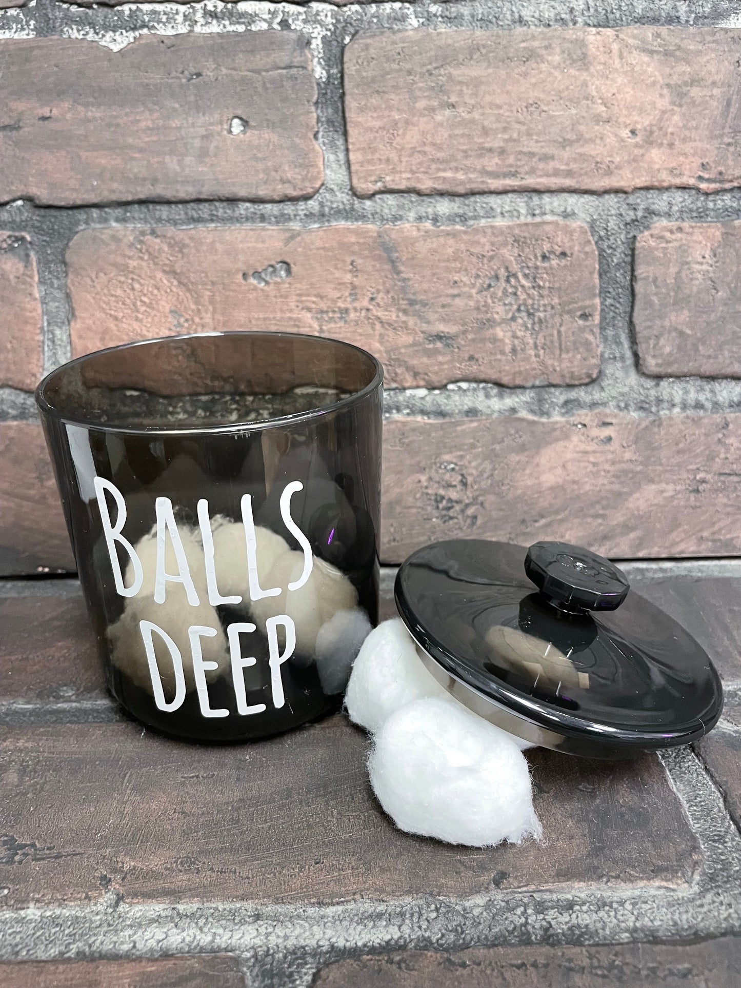 Just the Tip, Balls Deep, 15oz Black Shatter Proof 15oz Acrylic Jars Three Black Cats