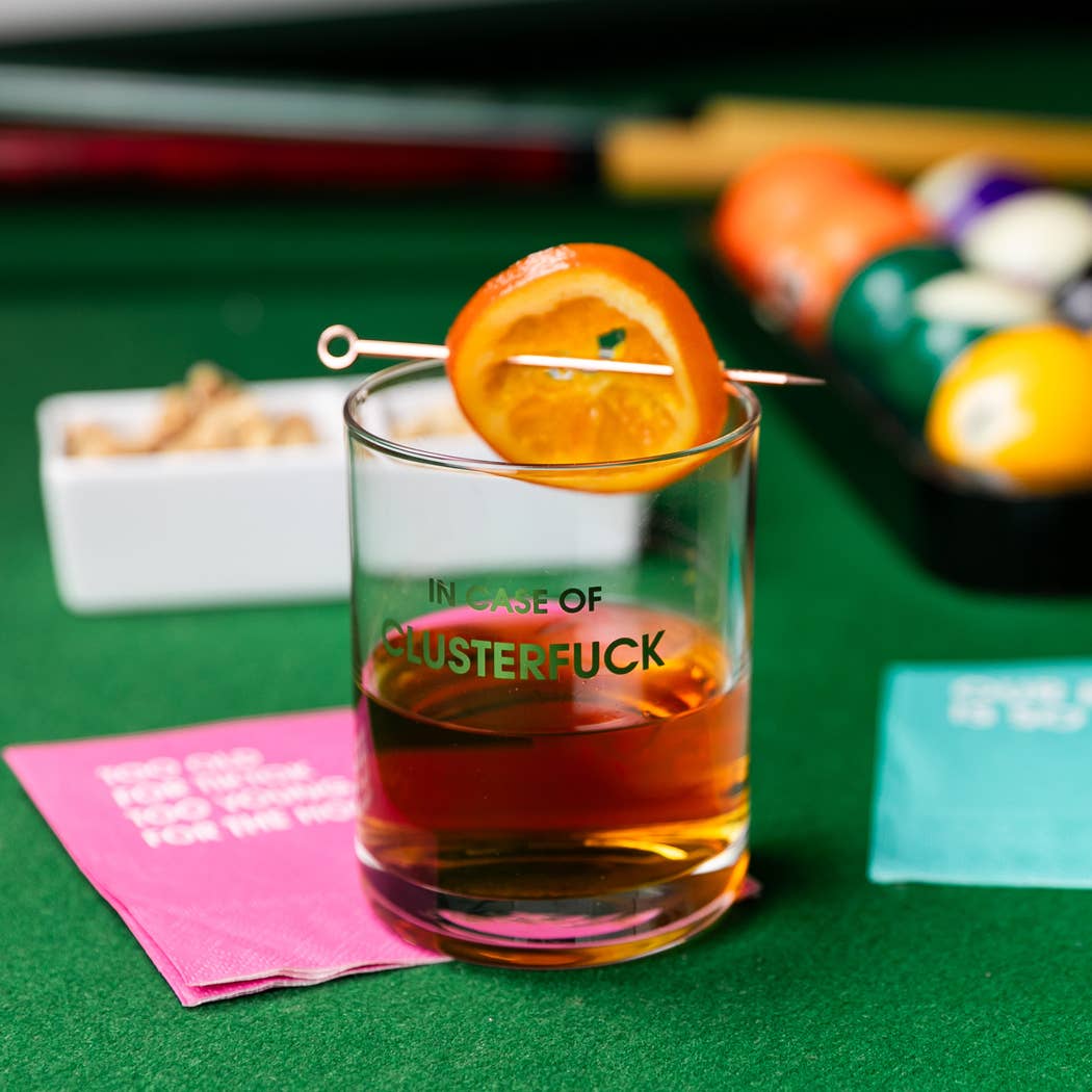 In Case of Clusterfuck - Gold Foil Rocks Glass Chez Gagné