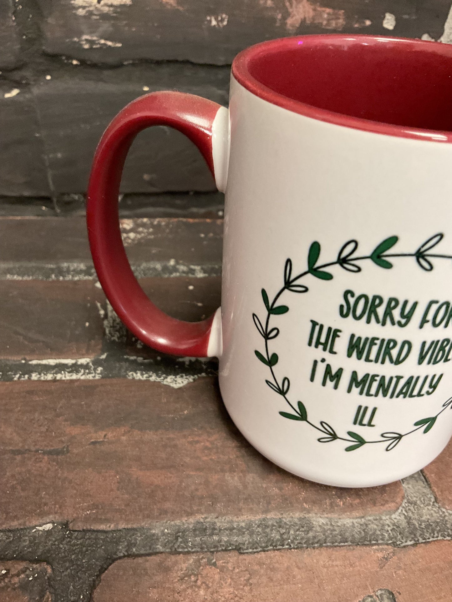 Sorry for the weird vibes Im mentally ill Taylor Swift, Double sided 15oz dishwasher safe Coffee Mug Three Black Cats