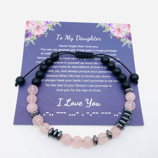 “I Love You” Morse Code Pink Crystal Beaded Bracelets - CS: To My Daughter Mio Queena