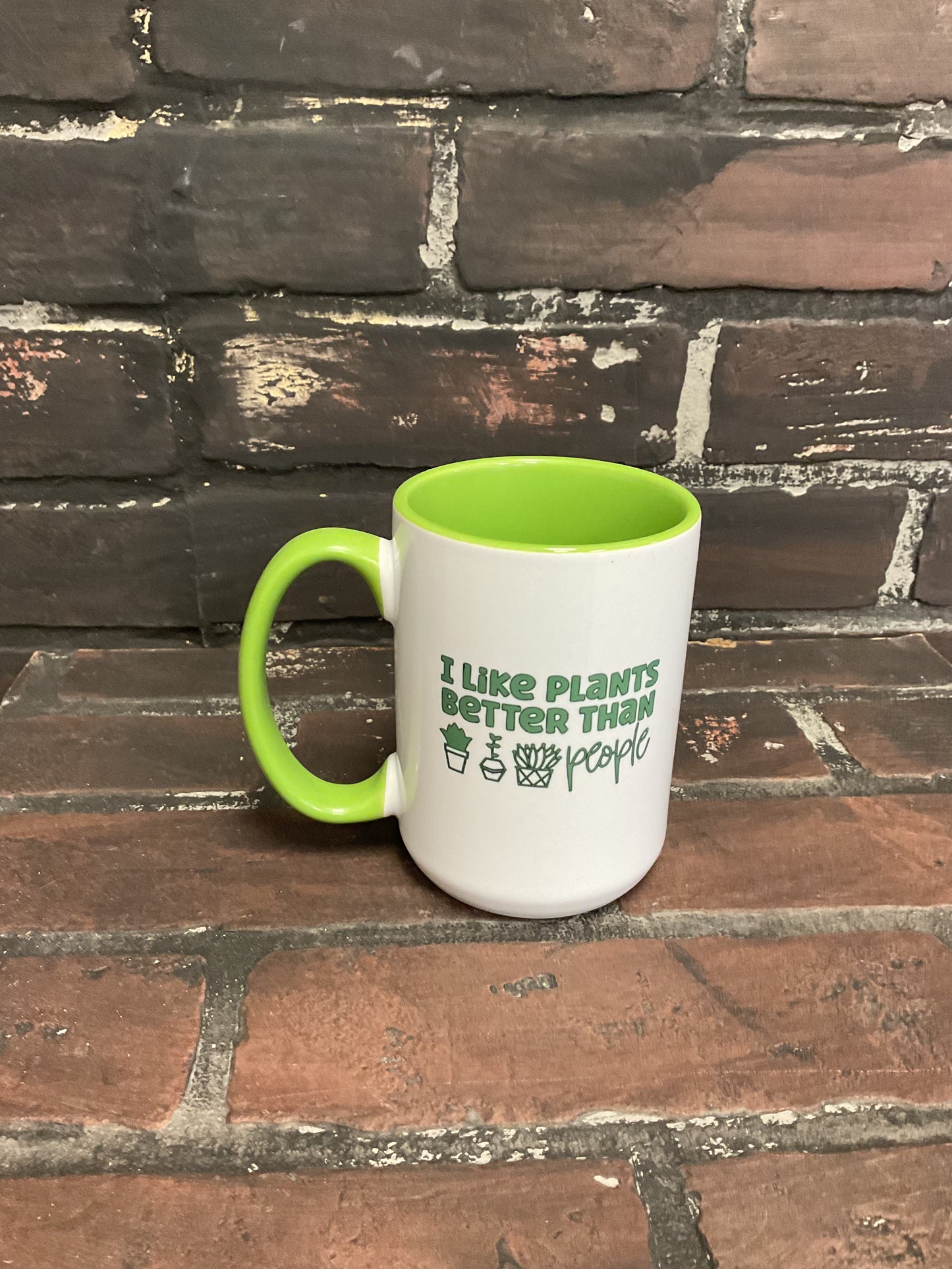 I like plants better than people , Double sided Green inner & Handle 15oz dishwasher safe Coffee Mug Three Black Cats