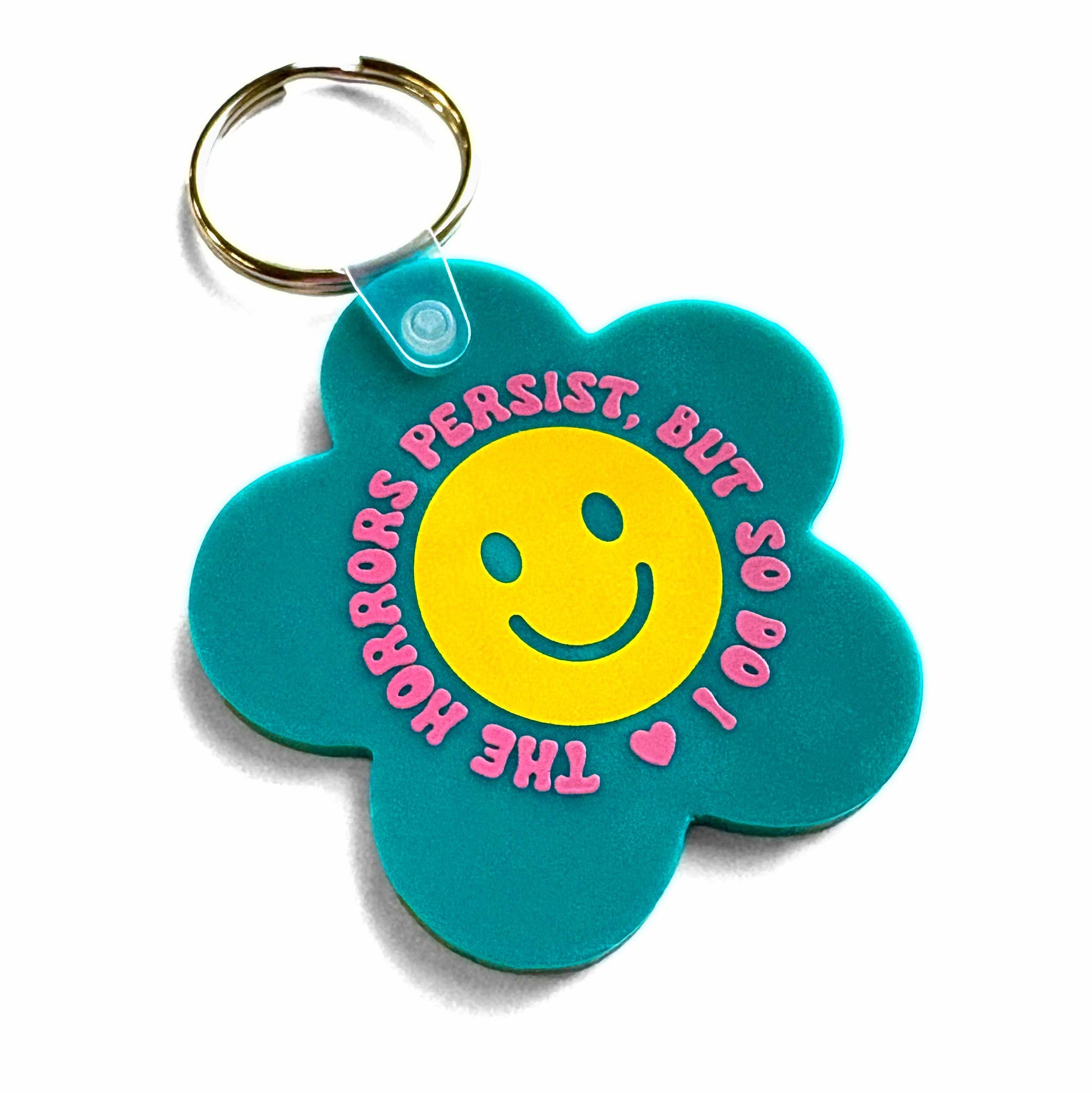 The Horrors Persist But So Do I Flower Shaped Vinyl Keychain Krystan Saint Cat