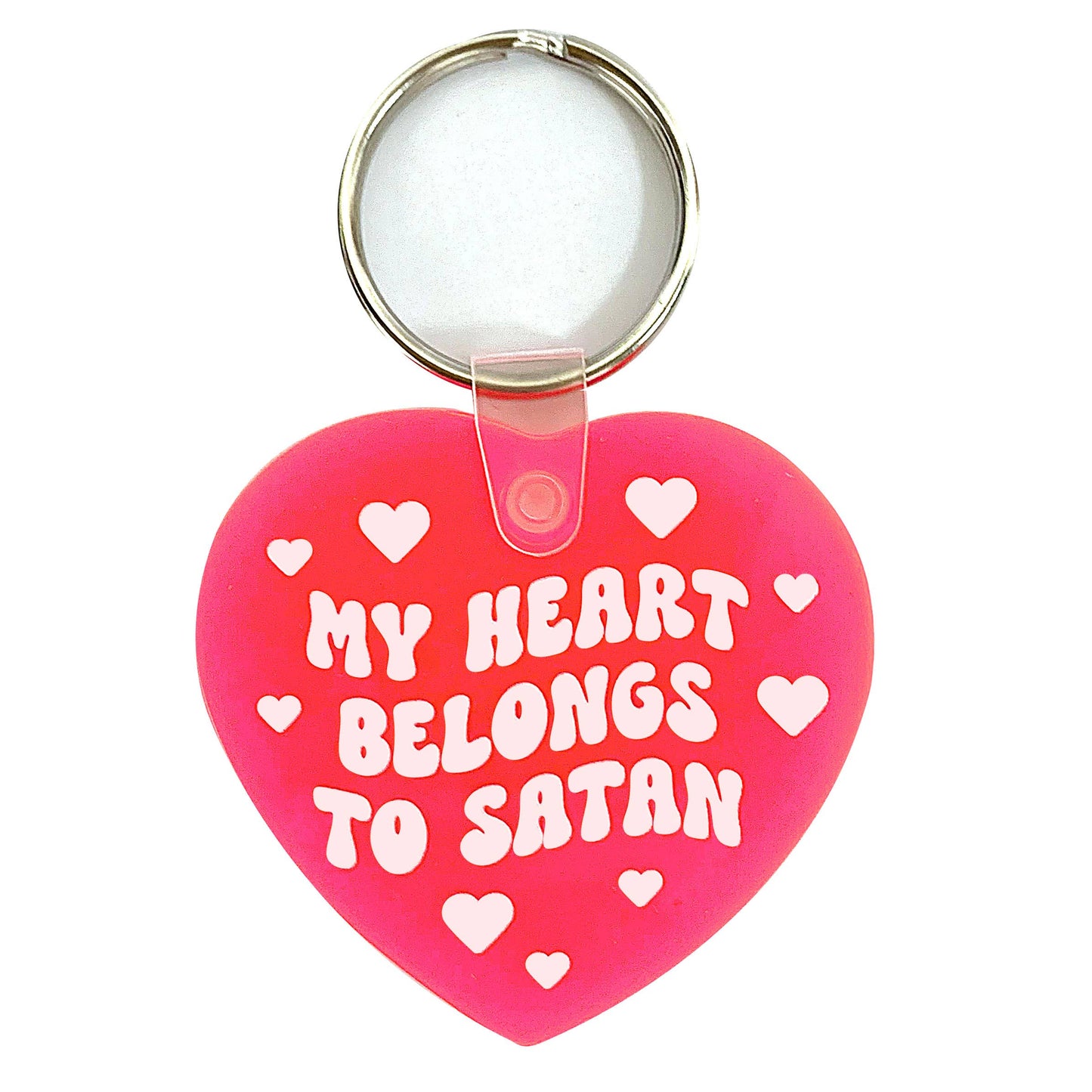 My Heart Belongs To Satan Heart Shaped Vinyl Keychain Krystan Saint Cat