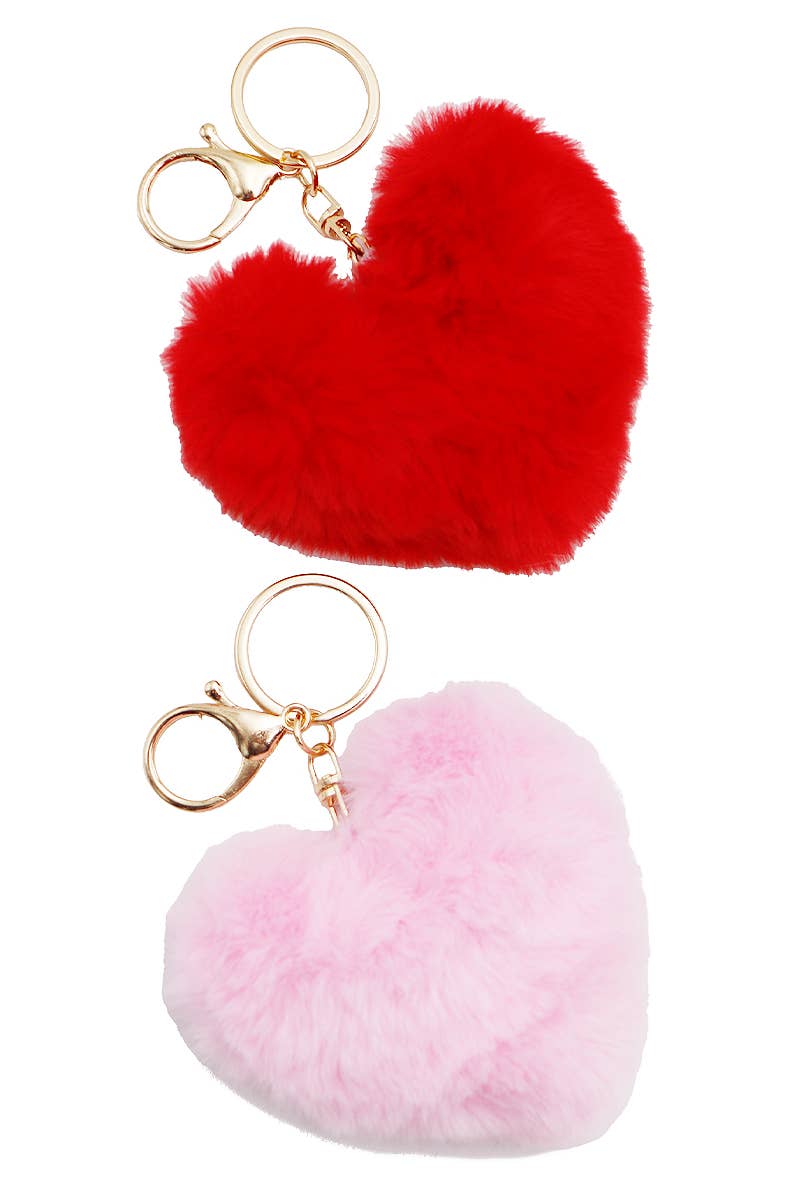 Warm Heart Fuzzy Faux Fur Pom Pom Key Chain Cap Zone
