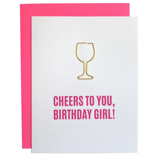 Cheers Birthday Girl Paper Clip Letterpress Greeting Card Chez Gagné