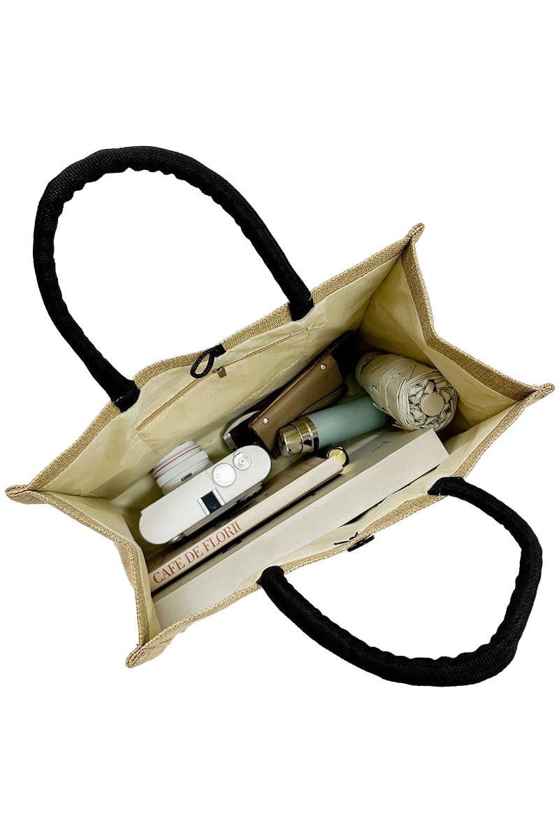 Beach Vibe Burlap Box Tote Beach Bag Cap Zone