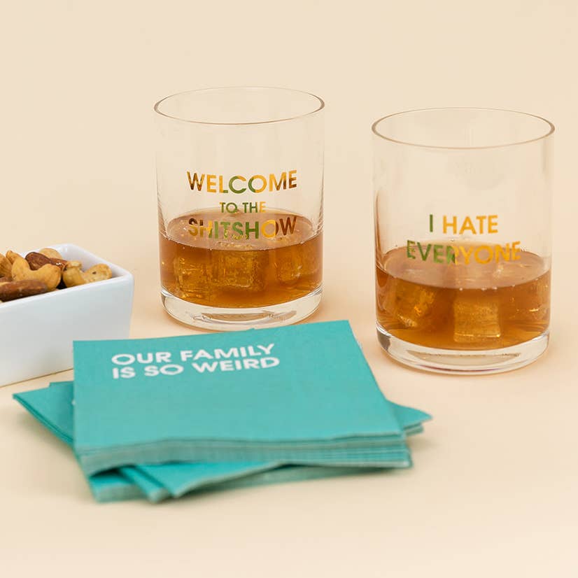 I Hate Everyone/Happiest Hour Gold Foil Rocks Glass