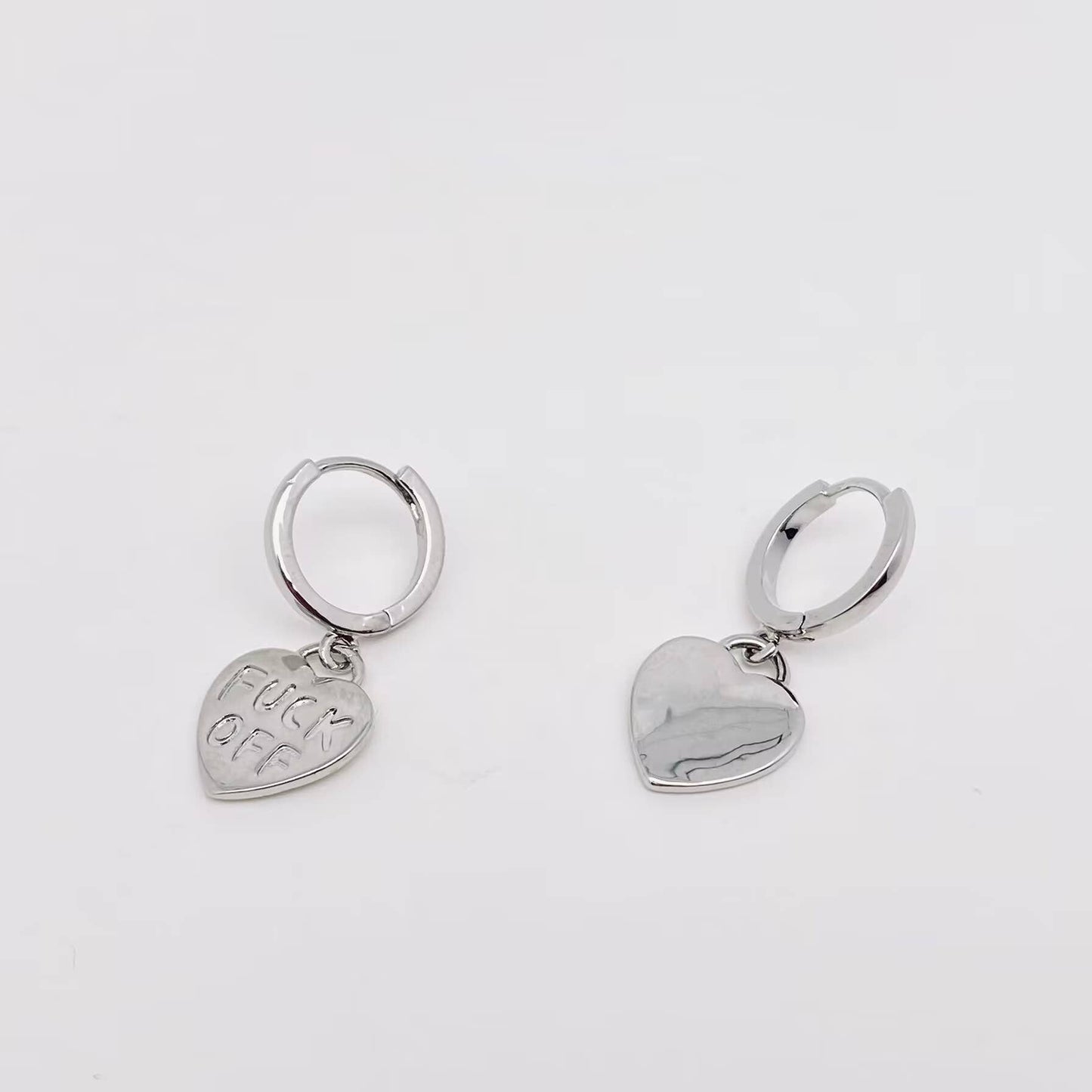 "Fuck off" Heart-shaped Gold Plated Huggie Earrings: Golden Mio Queena