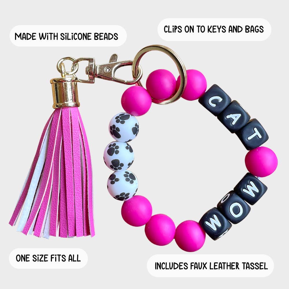 BULK PACK - Silicone Beaded Bracelet Keychain - Cat Mom