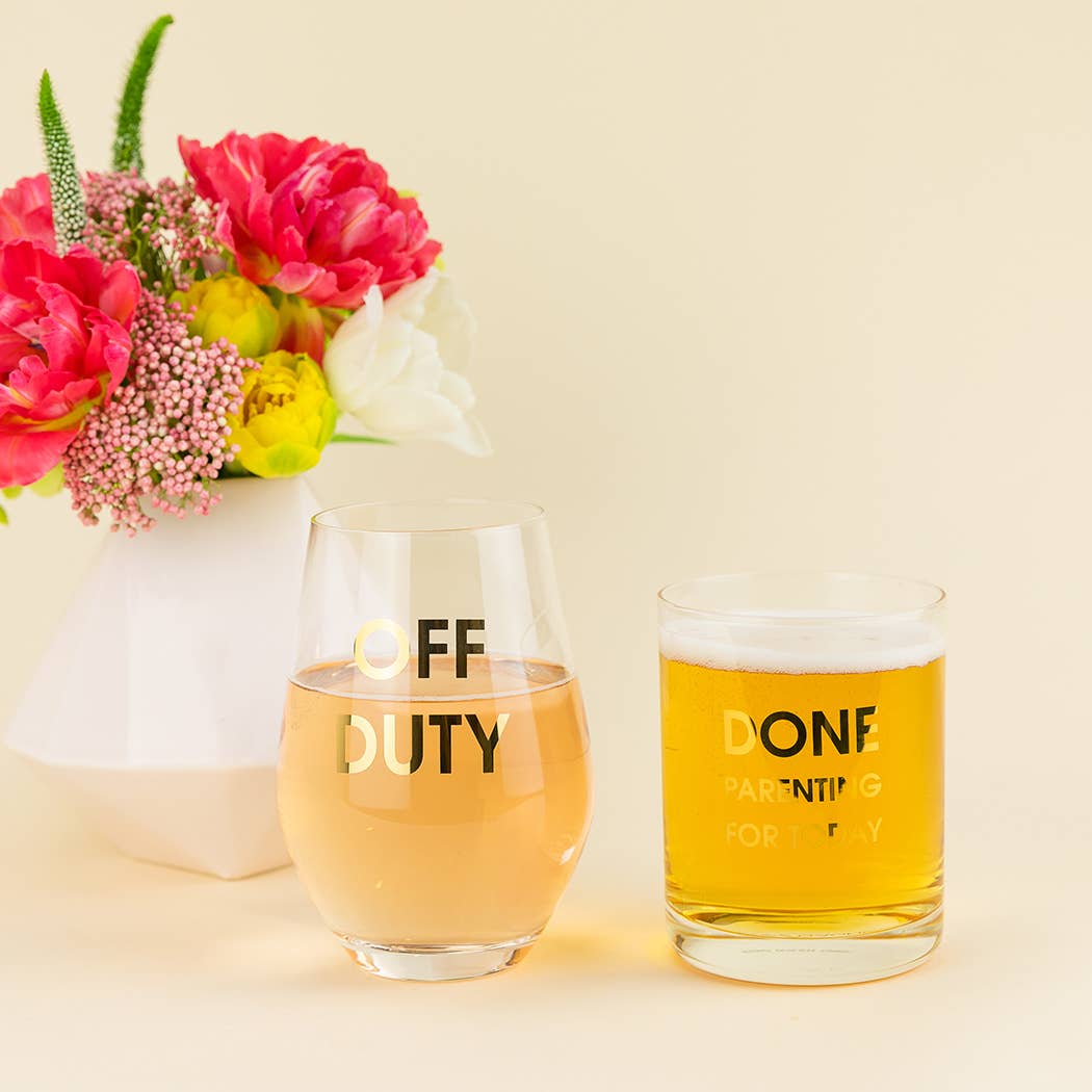 Off Duty - Gold Foil Wine Glass Stemless Wine Glass Chez Gagné