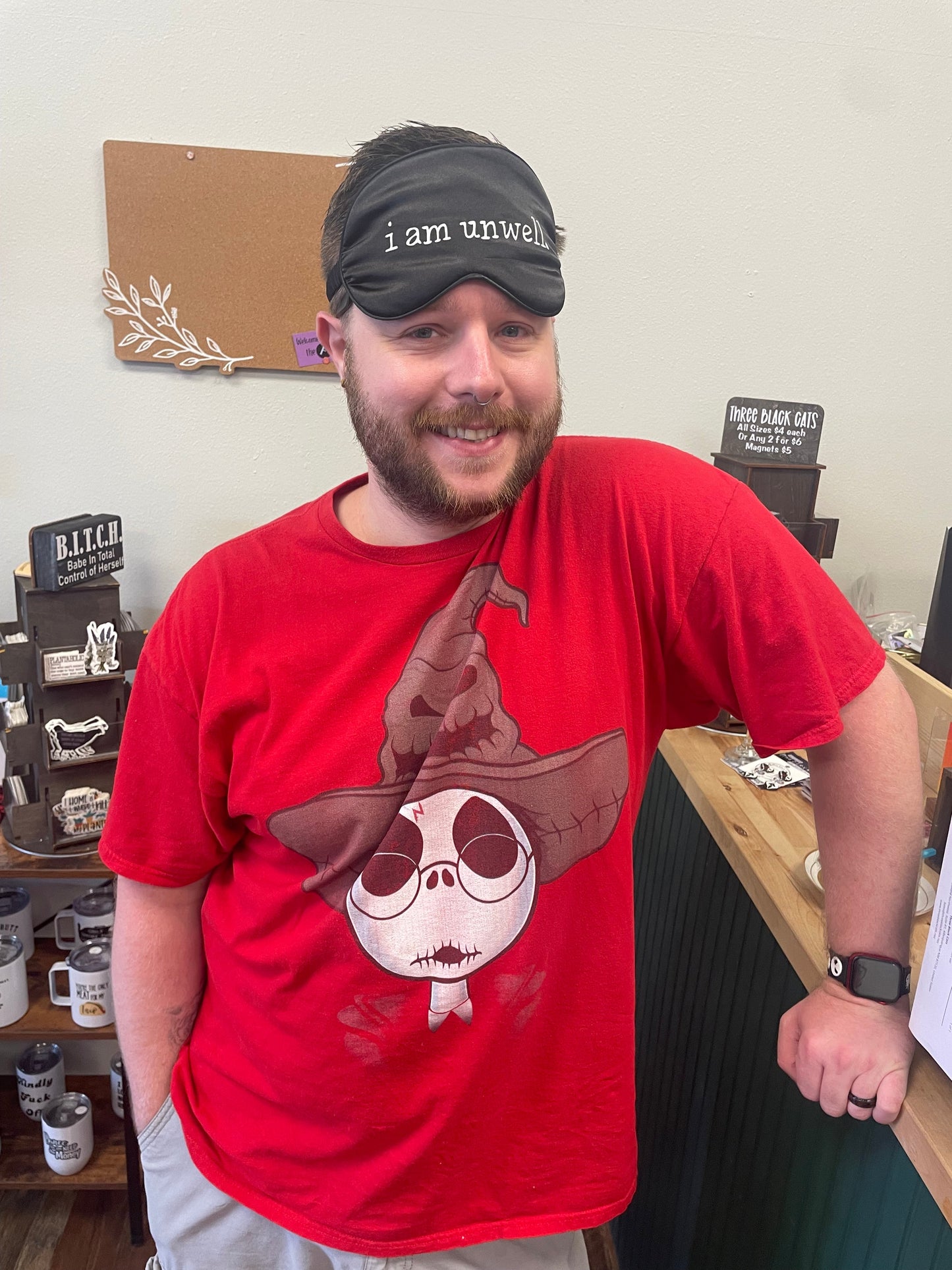 Unwell, Black Sleep Mask Three Black Cats