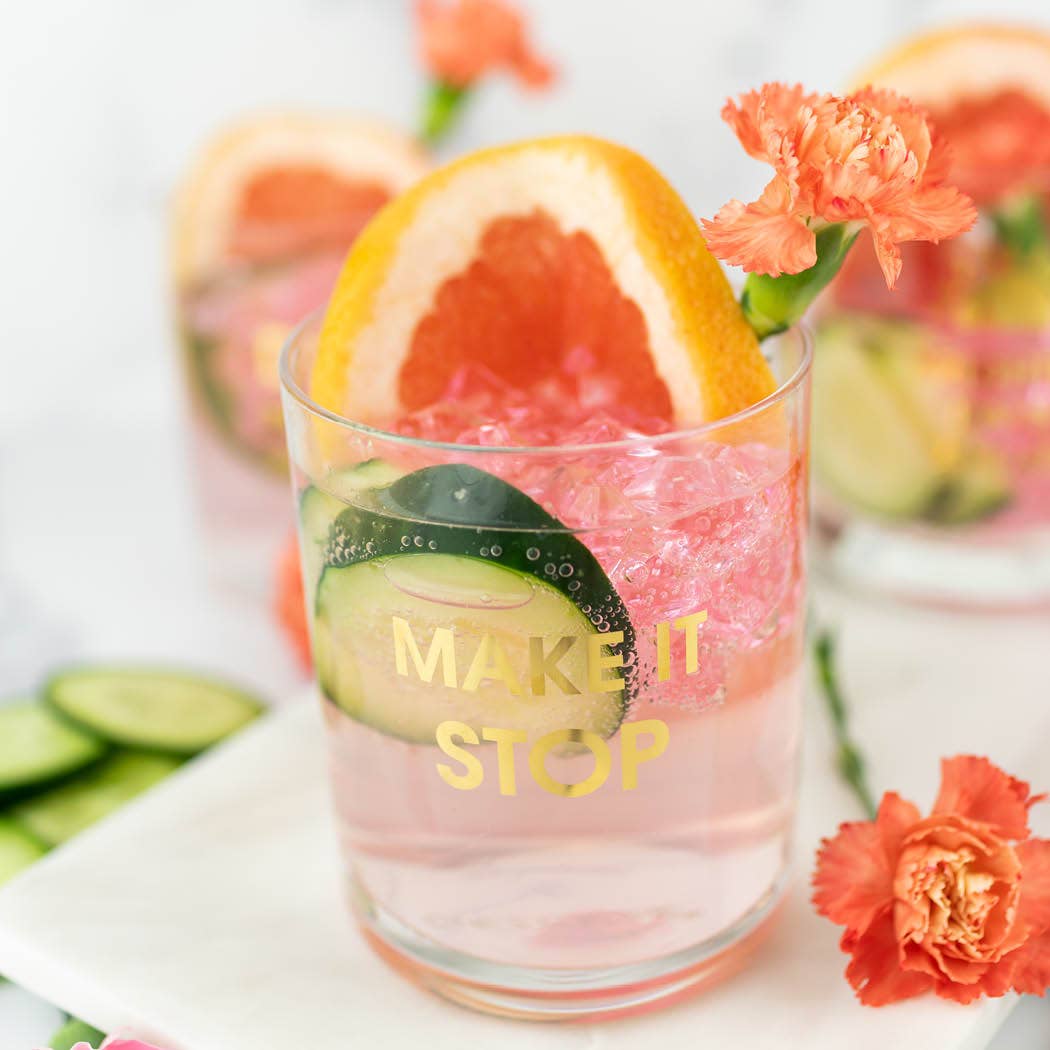 Make It Stop - Gold Foil Rocks Glass Chez Gagné