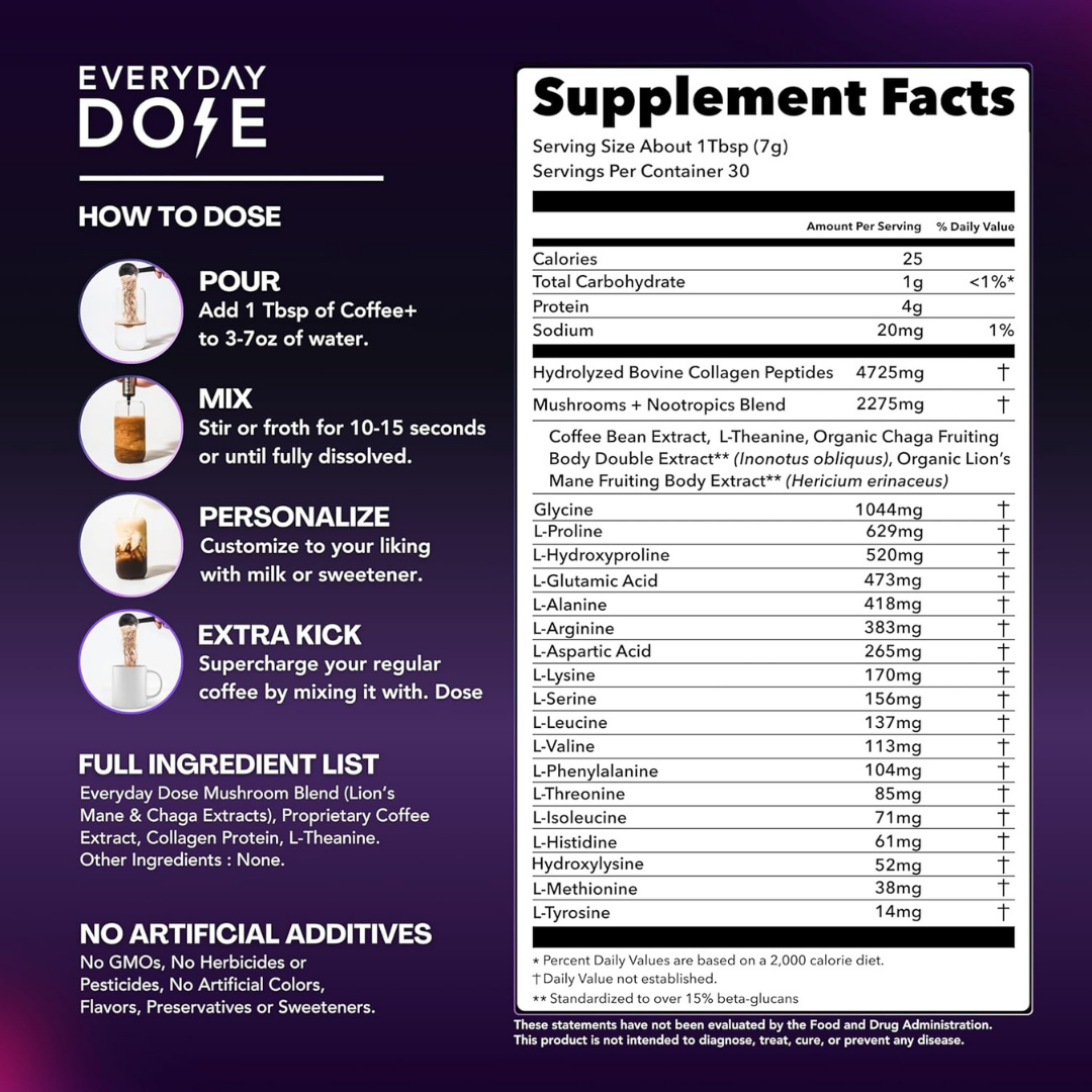 The Everyday Dose Mushroom Coffee+: Focus, Energy & Immunity Everyday Dose