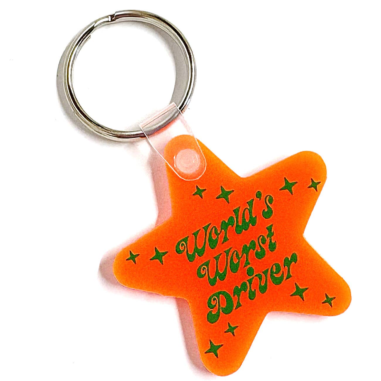 World's Worst Driver Star Shaped Vinyl Keychain Krystan Saint Cat