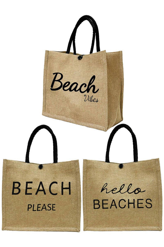 Beach Vibe Burlap Box Tote Beach Bag Cap Zone