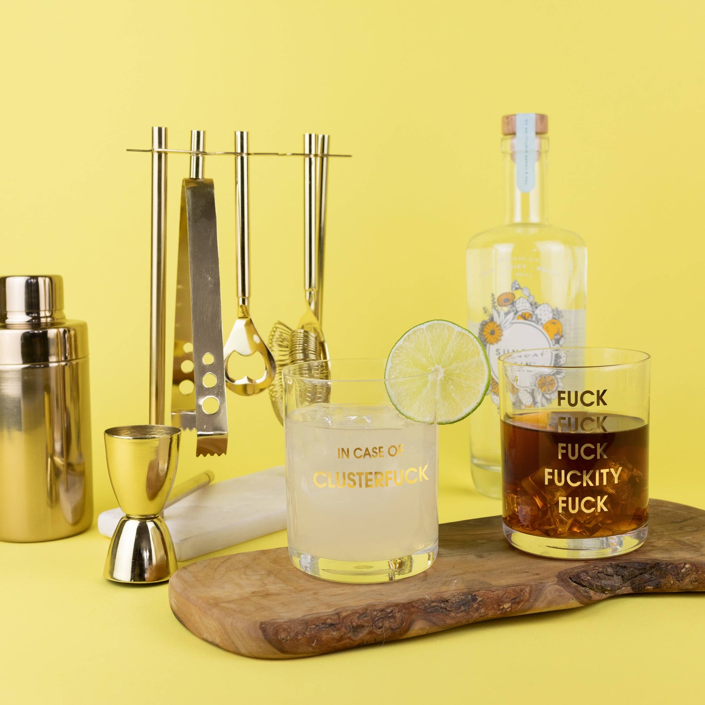 In Case of Clusterfuck - Gold Foil Rocks Glass Chez Gagné