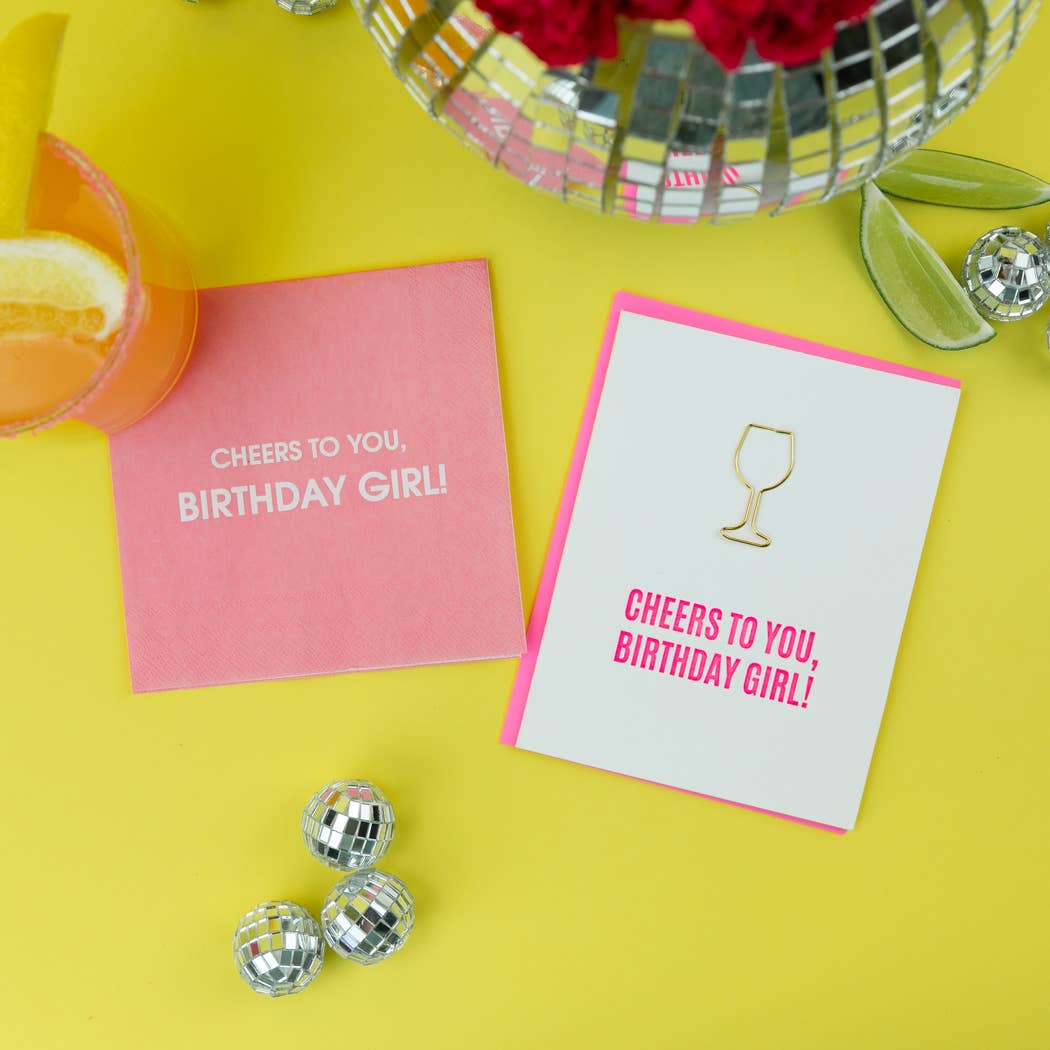 Cheers Birthday Girl Paper Clip Letterpress Greeting Card Chez Gagné