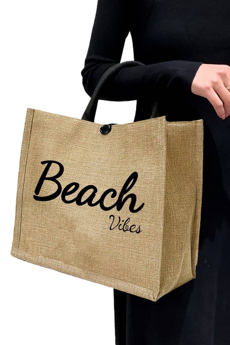 Beach Vibe Burlap Box Tote Beach Bag Cap Zone