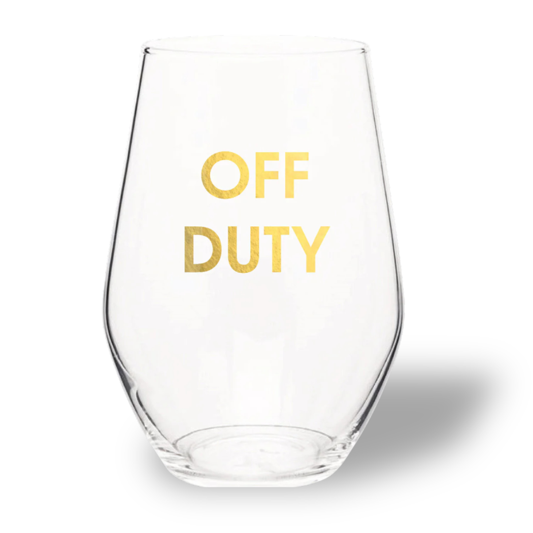 Off Duty - Gold Foil Wine Glass Stemless Wine Glass Chez Gagné