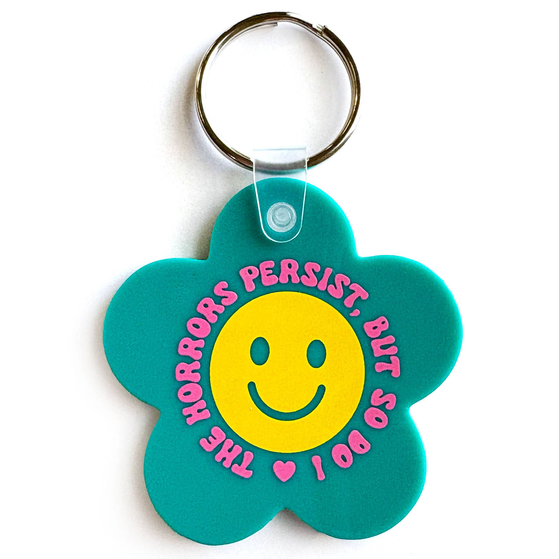 The Horrors Persist But So Do I Flower Shaped Vinyl Keychain Krystan Saint Cat