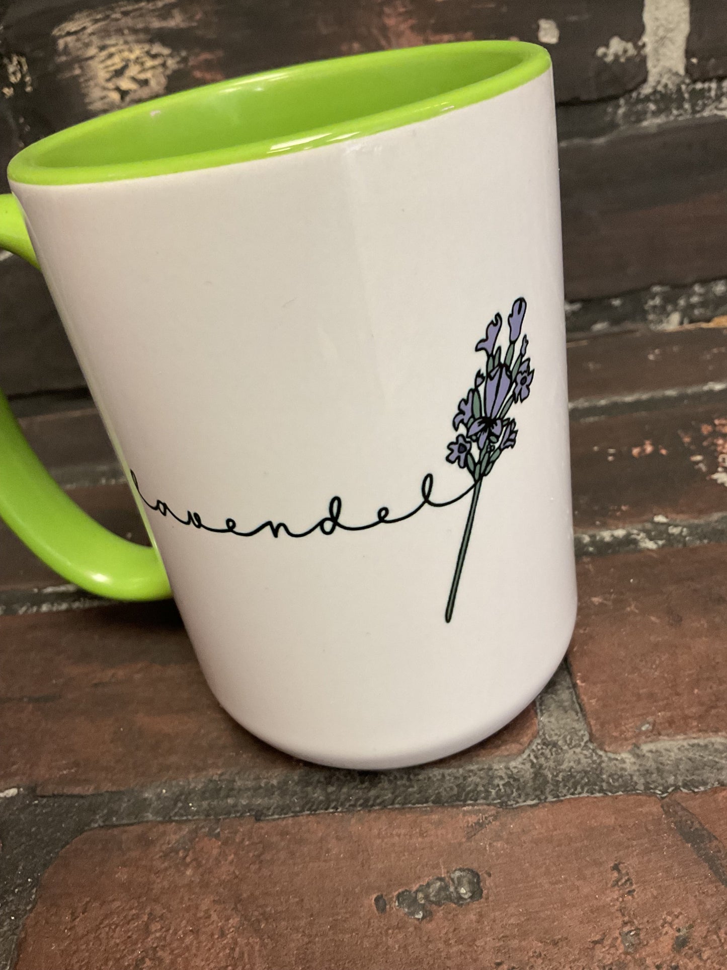 Lavender , Double sided Green inner & Handle 15oz dishwasher safe Coffee Mug Three Black Cats