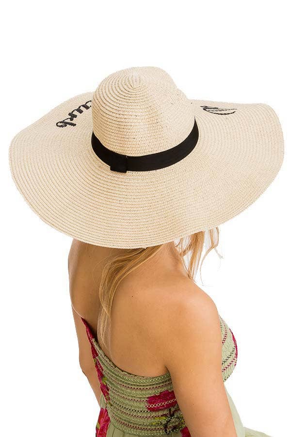 Do Not Disturb Embroidered Floppy Sun Hat: Beige Cap Zone