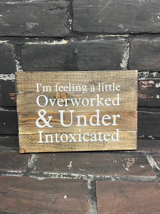 Feeling Overworked & under intoxicated, Wooden Bathroom Sign