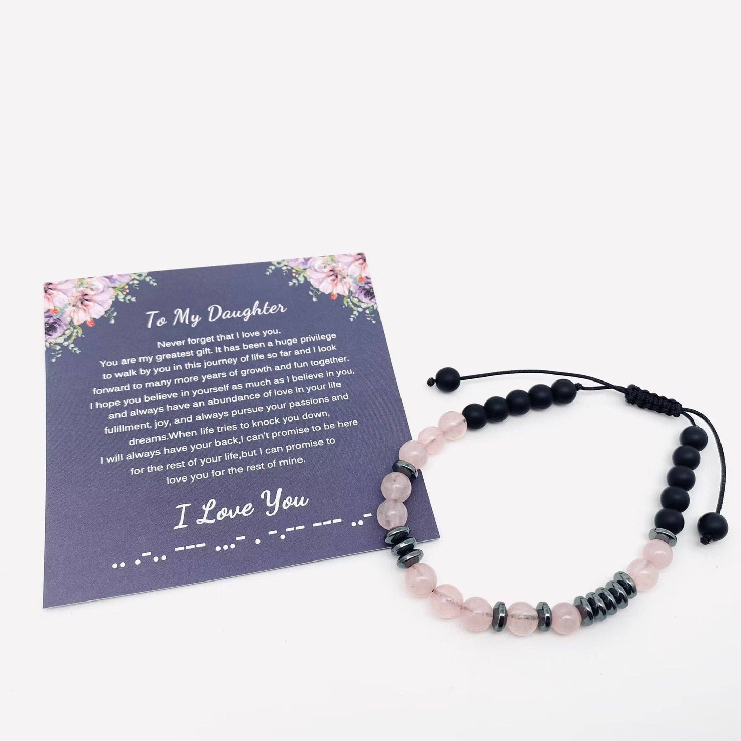 “I Love You” Morse Code Pink Crystal Beaded Bracelets - CS: To My Best Mom Mio Queena