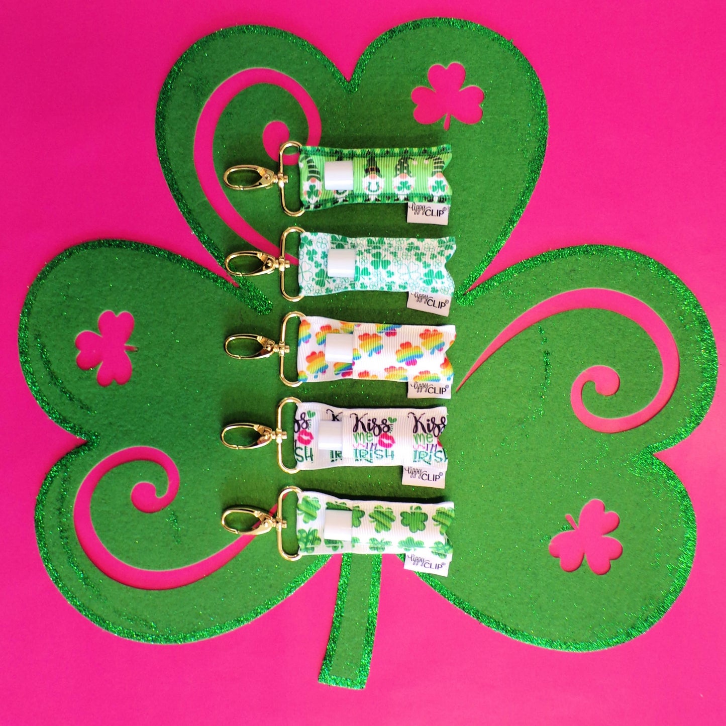 Rainbow Shamrocks LippyClip® Lip Balm Holder St Patricks Day