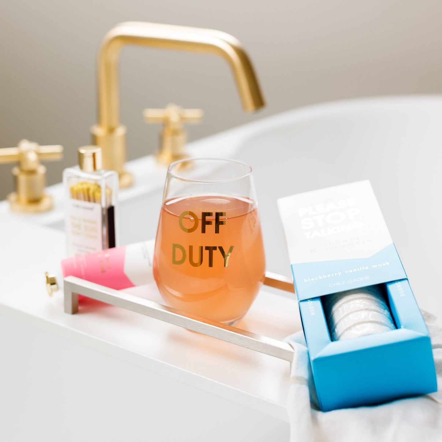 Off Duty - Gold Foil Wine Glass Stemless Wine Glass Chez Gagné