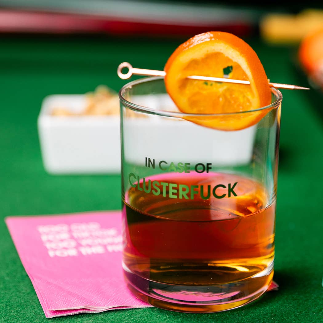 In Case of Clusterfuck - Gold Foil Rocks Glass Chez Gagné