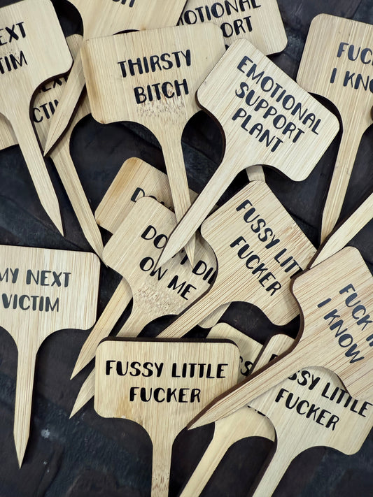 Snarky Plant Stakes Three Black Cats