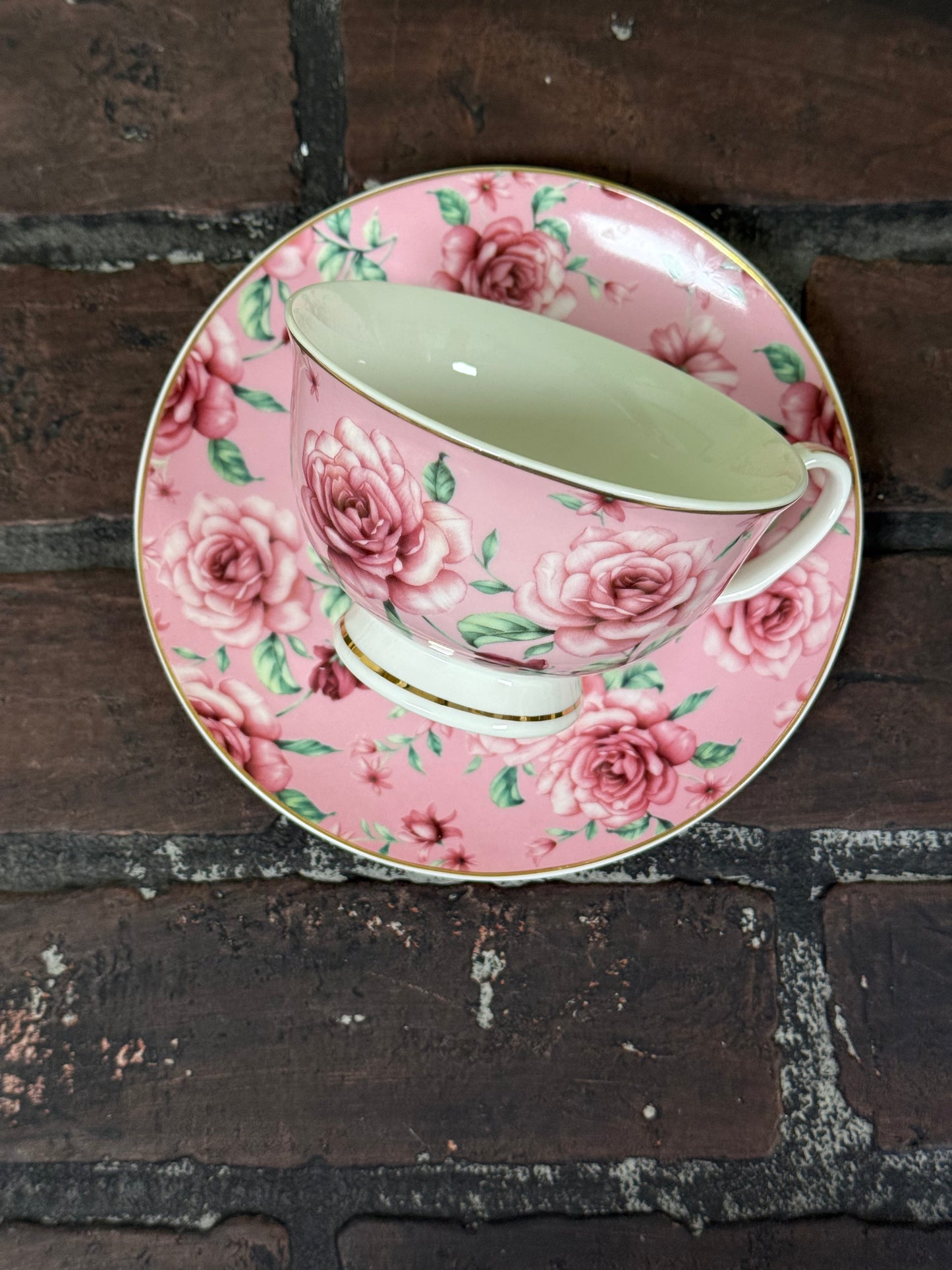 I fucking love you- bitch, Tea cup and saucer, Pink Floral