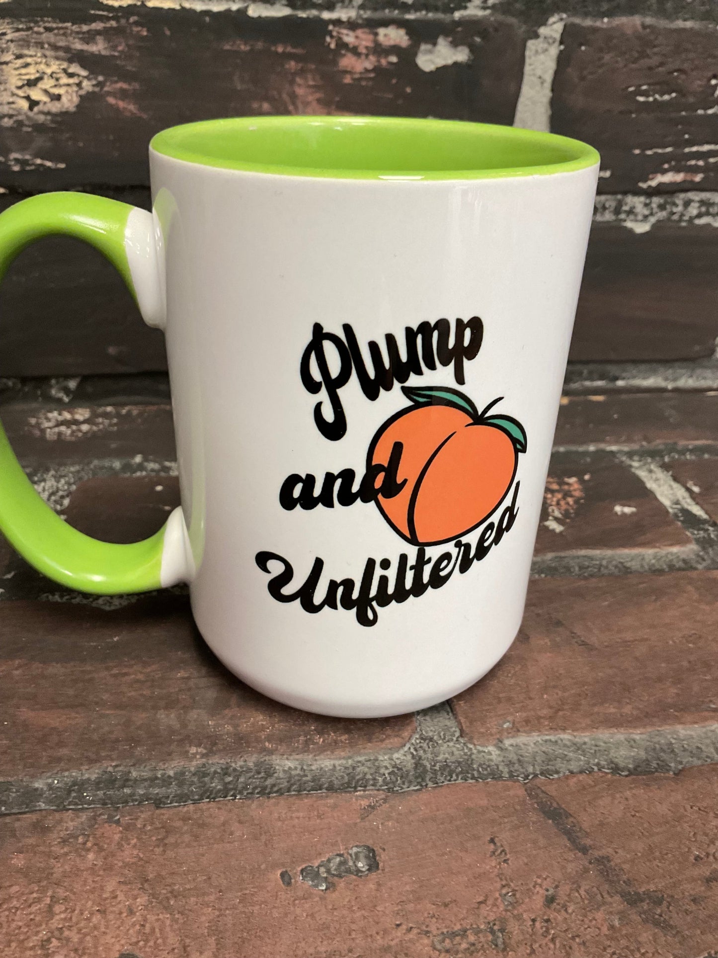 Plump and unfiltered , Double sided Green inner & Handle 15oz dishwasher safe Coffee Mug Three Black Cats