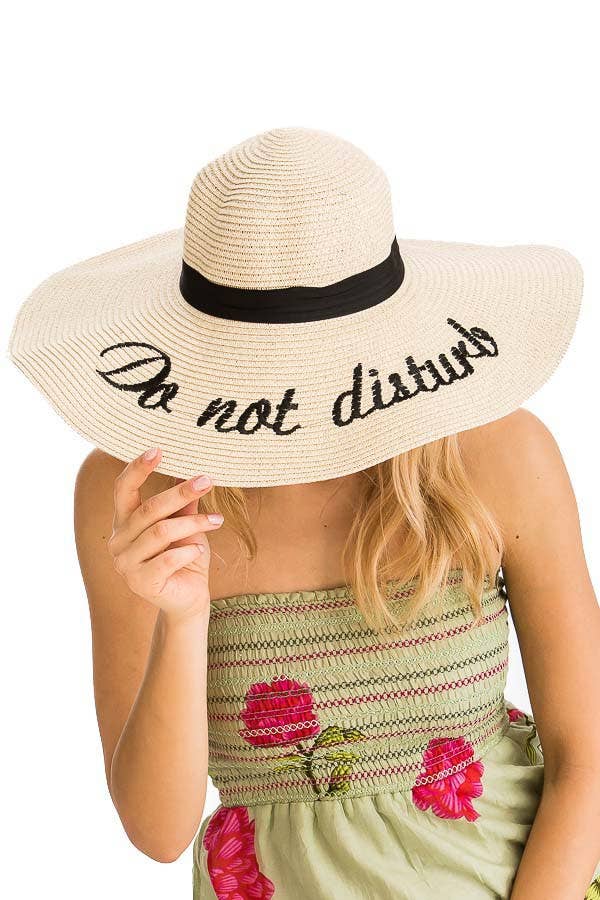 Do Not Disturb Embroidered Floppy Sun Hat: Beige Cap Zone