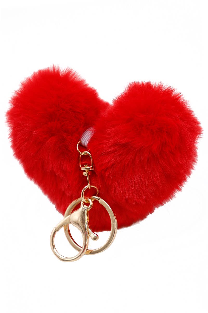 Warm Heart Fuzzy Faux Fur Pom Pom Key Chain Cap Zone