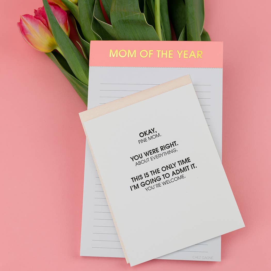 Mom of The Year - Lined Notepad - Perforated Sheets - Pink Chez Gagné