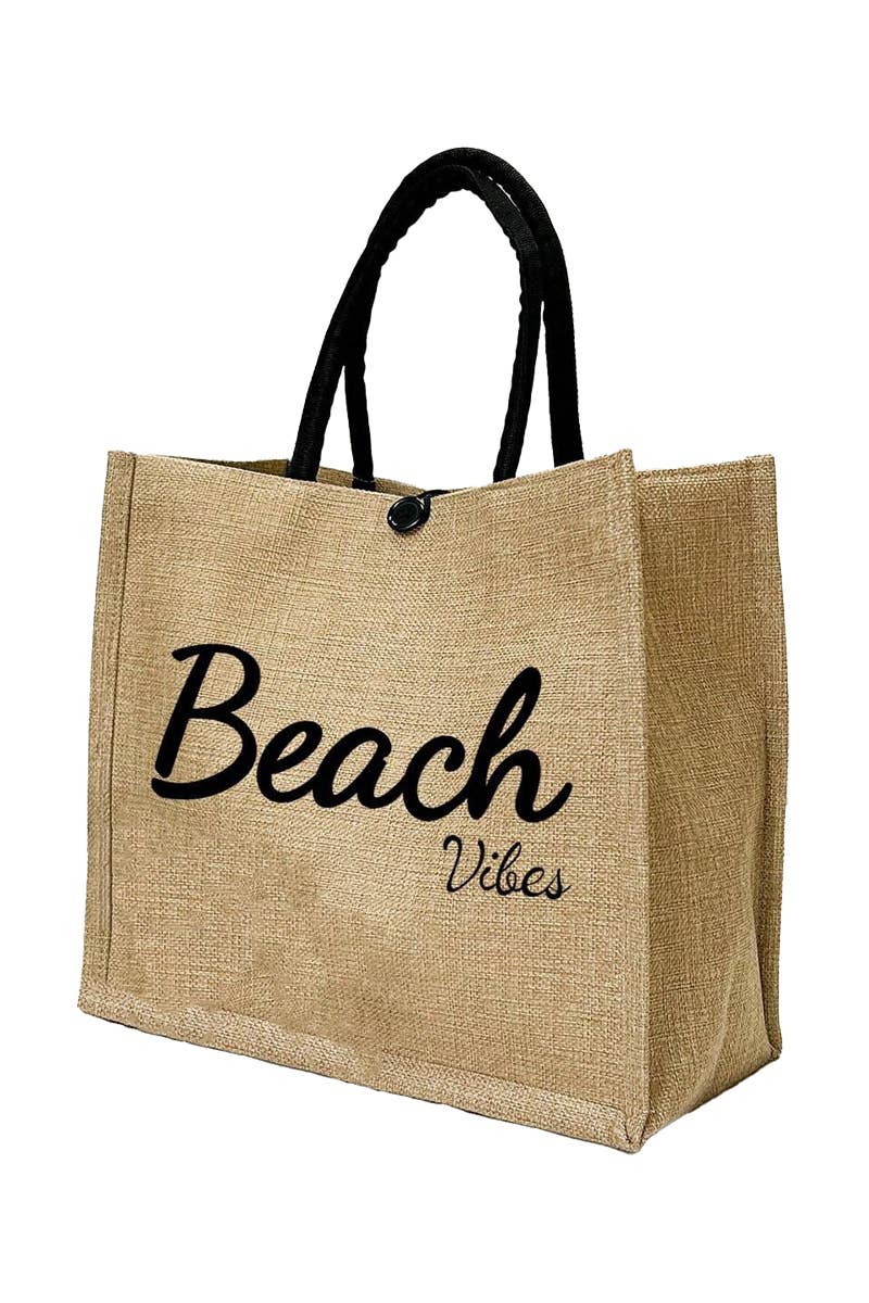 Beach Vibe Burlap Box Tote Beach Bag Cap Zone