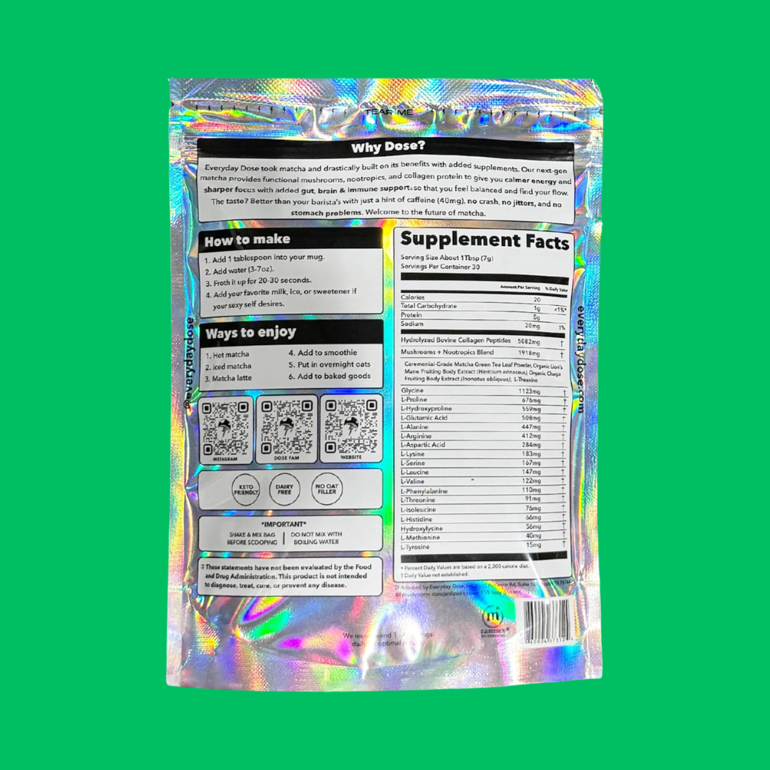 The Everyday Dose Mushroom Matcha+: Focus, Energy & Immunity Everyday Dose