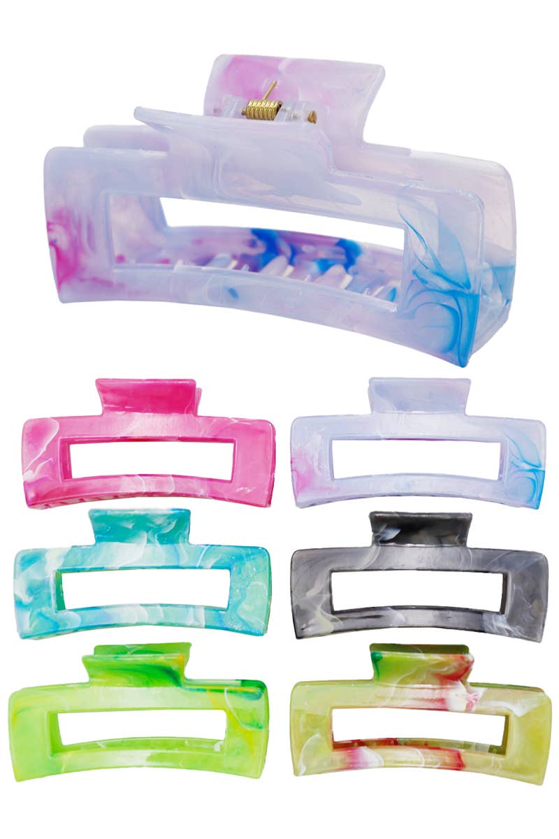 Wide Block Glossy Marble Tie Dye Hair Claw Cap Zone