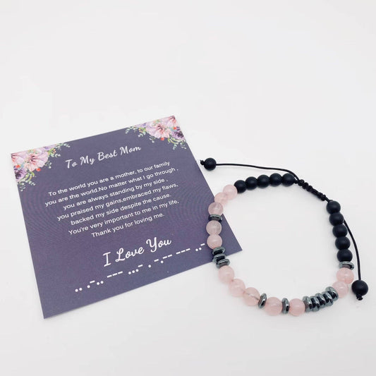 “I Love You” Morse Code Pink Crystal Beaded Bracelets - CS: To My Best Mom Mio Queena