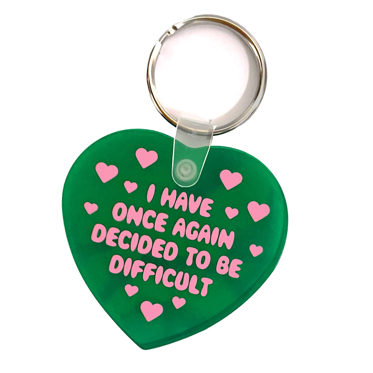 I Have Decided To Be Difficult Heart Shaped Vinyl Keychain Krystan Saint Cat