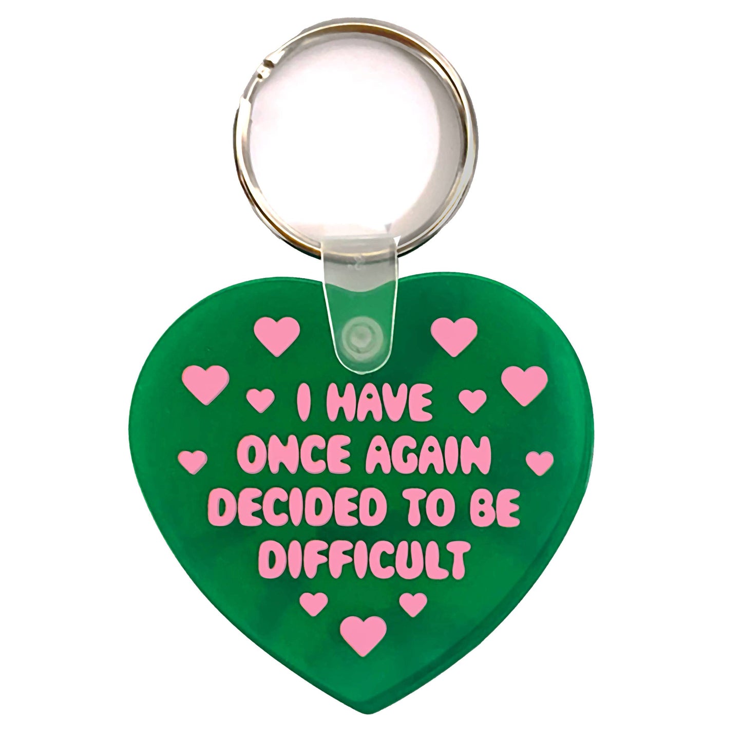 I Have Decided To Be Difficult Heart Shaped Vinyl Keychain Krystan Saint Cat