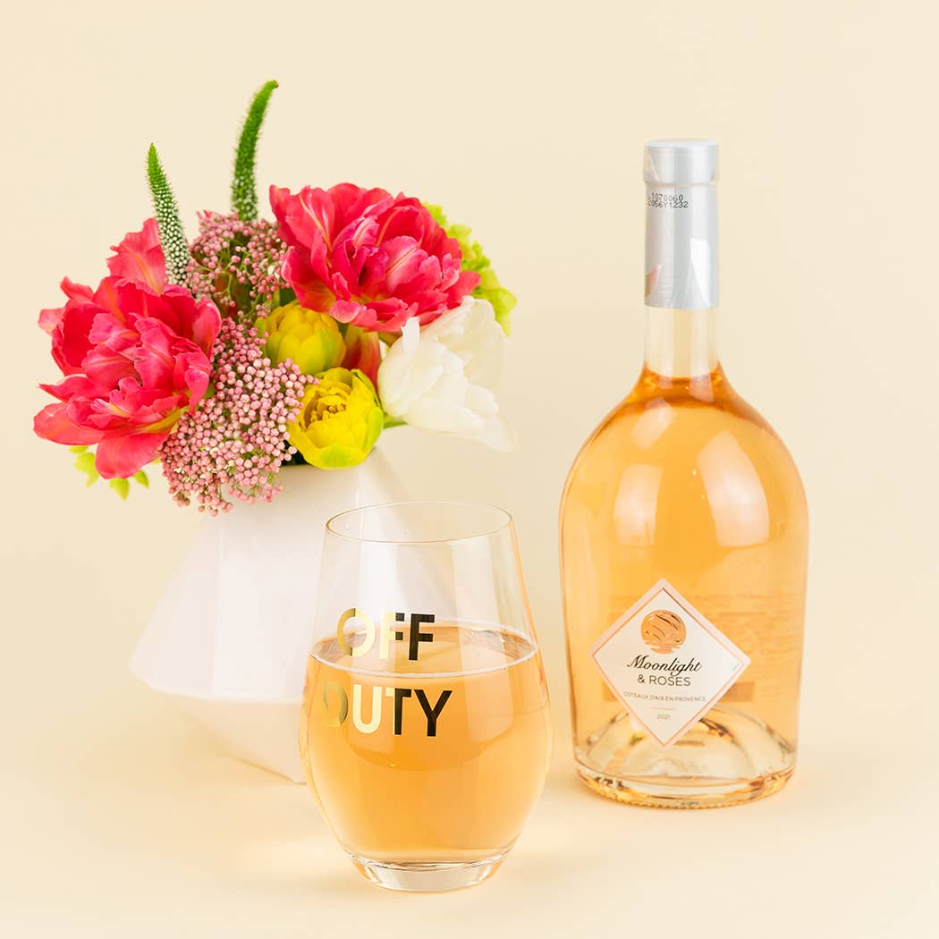 Off Duty - Gold Foil Wine Glass Stemless Wine Glass Chez Gagné