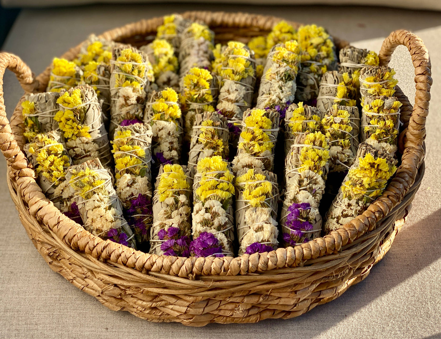 White Sage w/ Multi Sinuata Flowers Smudge Sticks in Bulk Picki Nicki