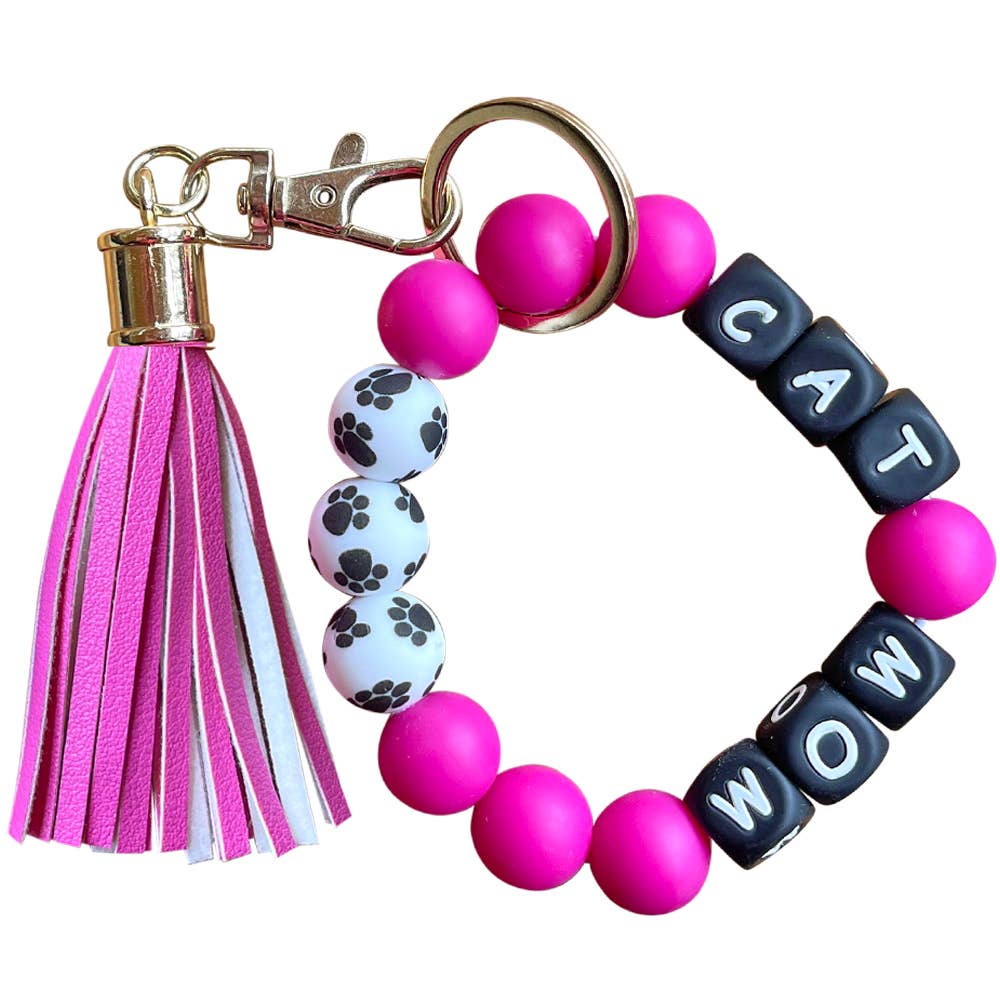 BULK PACK - Silicone Beaded Bracelet Keychain - Cat Mom