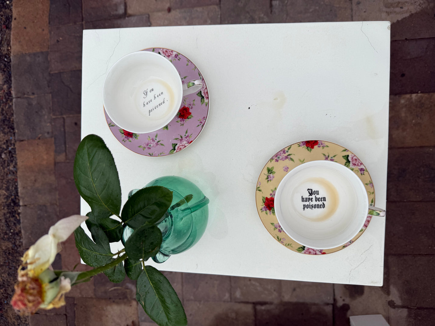 You’ve been poisoned, Tea cup and saucer, Yellow and Red Floral