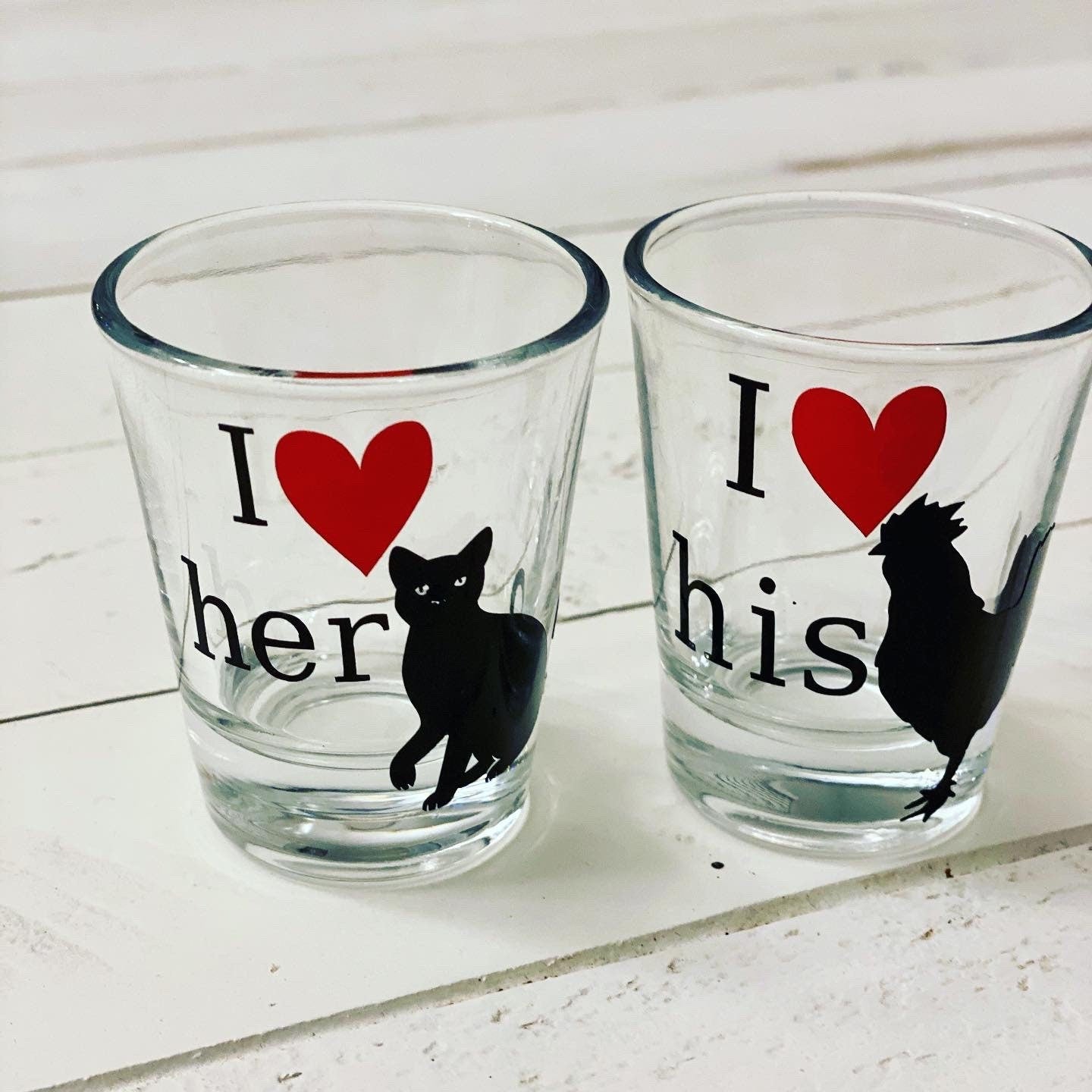 I heart his cock & I heart her pussy shot glasses