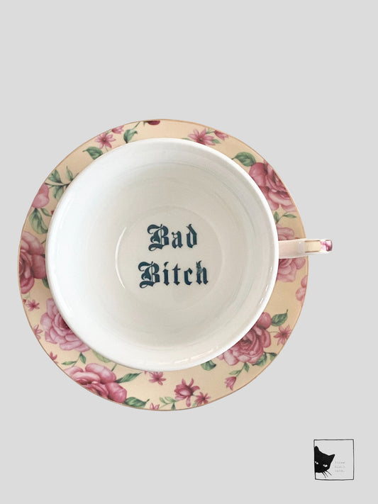 Bad Bitch, Pastel Yellow Tea cup and saucer