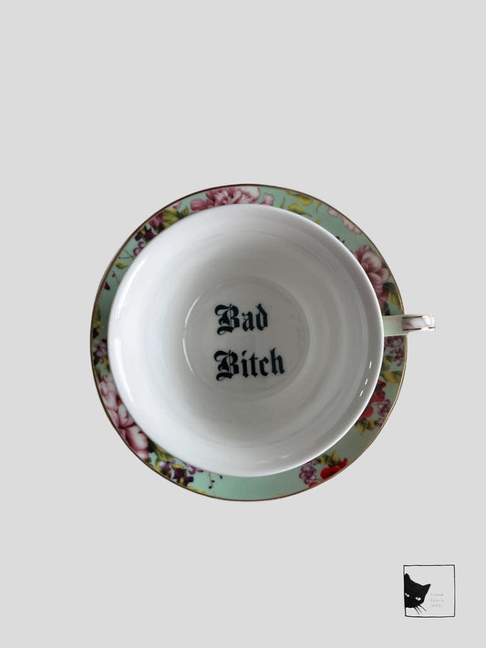 Bad bitch, Tea cup and saucer, Green Floral